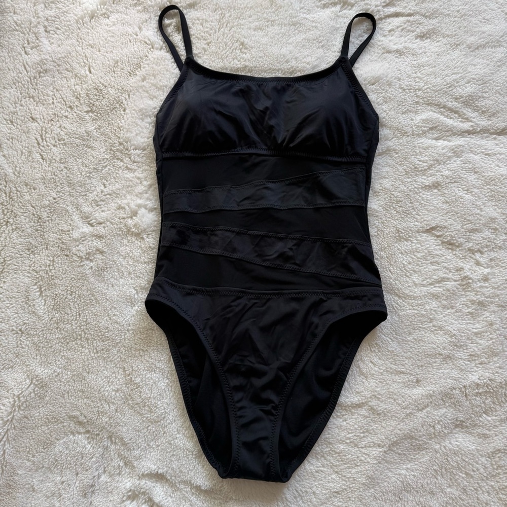 NWOT Shade & Shore Women's Medium Black One Piece Swimsuit With Mesh Panels
